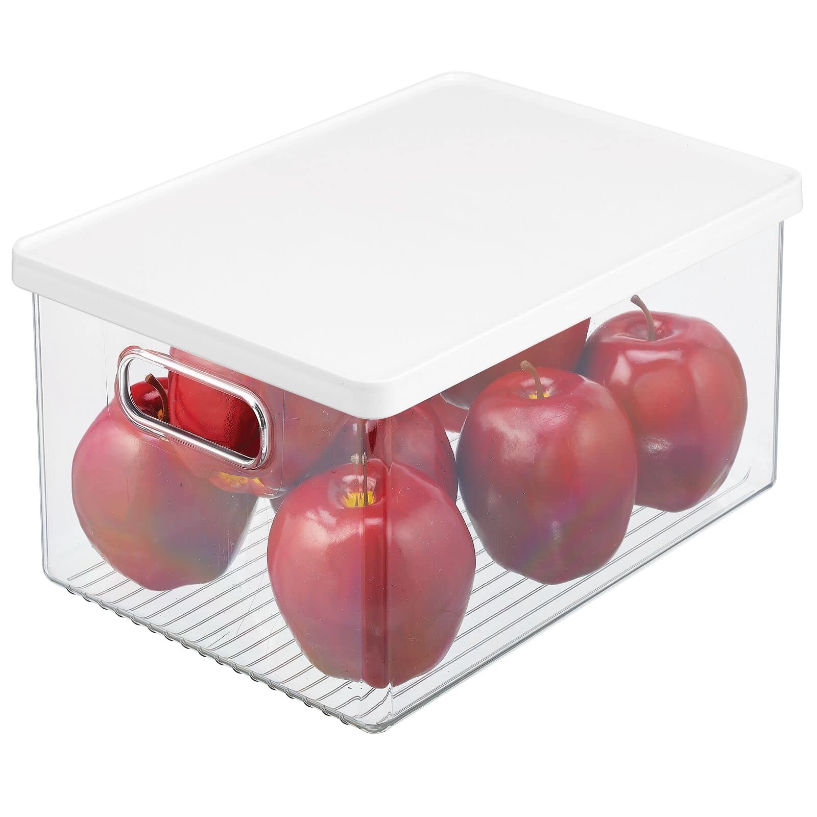 mDesign 4er-Set Kühlschrankbox – Kühlschrank Vorratsdose mit Griffen und abnehmbarem Deckel – lebensmittelechte Aufbewahrungsbox aus Kunststoff für Küche und Speisekammer – durchsichtig/weiß