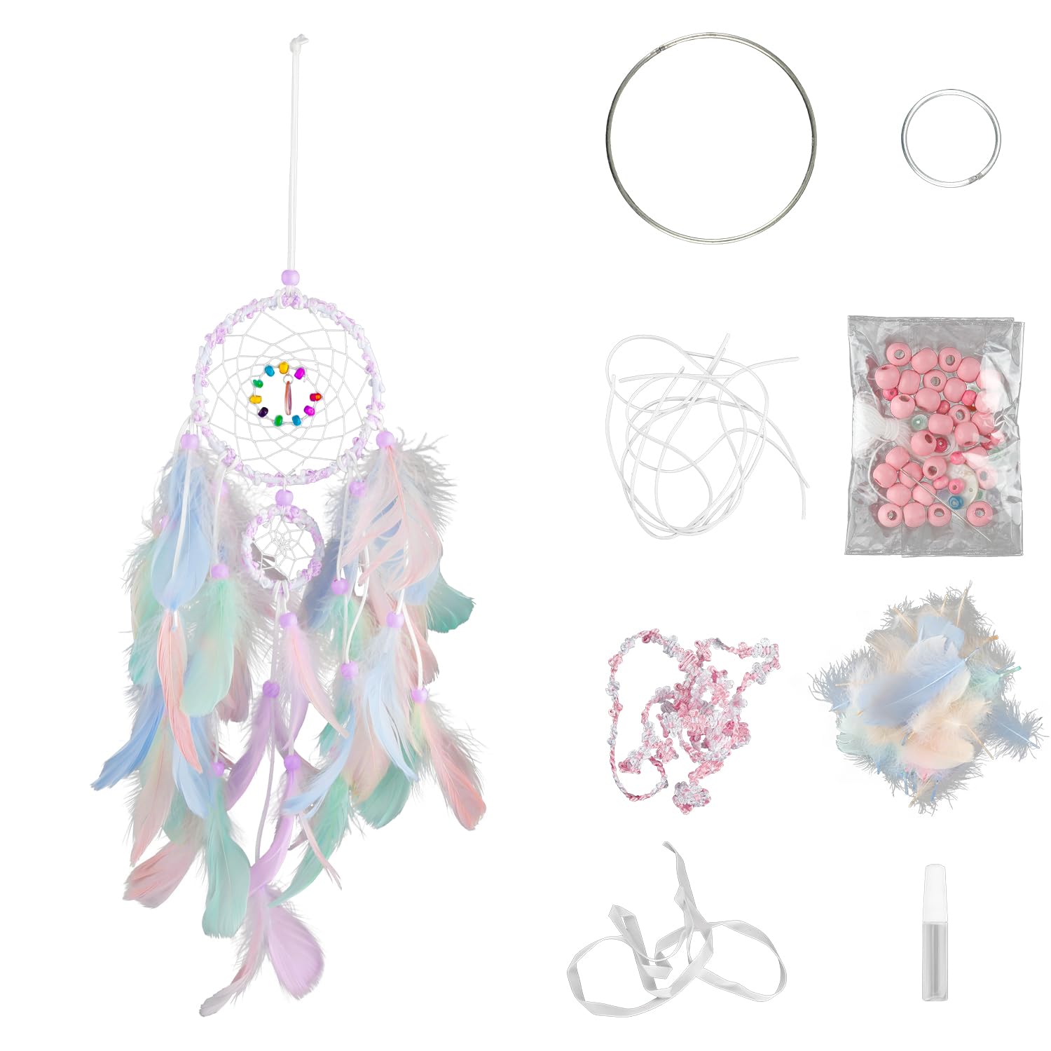 DIY Dream Catcher Kit-Fairy Dreamcatcher Craft Making Supplies Indian Style Feather Pendant and Beads Wall Hanging Decorations Crafting Kit Handmade Gifts for Beginners