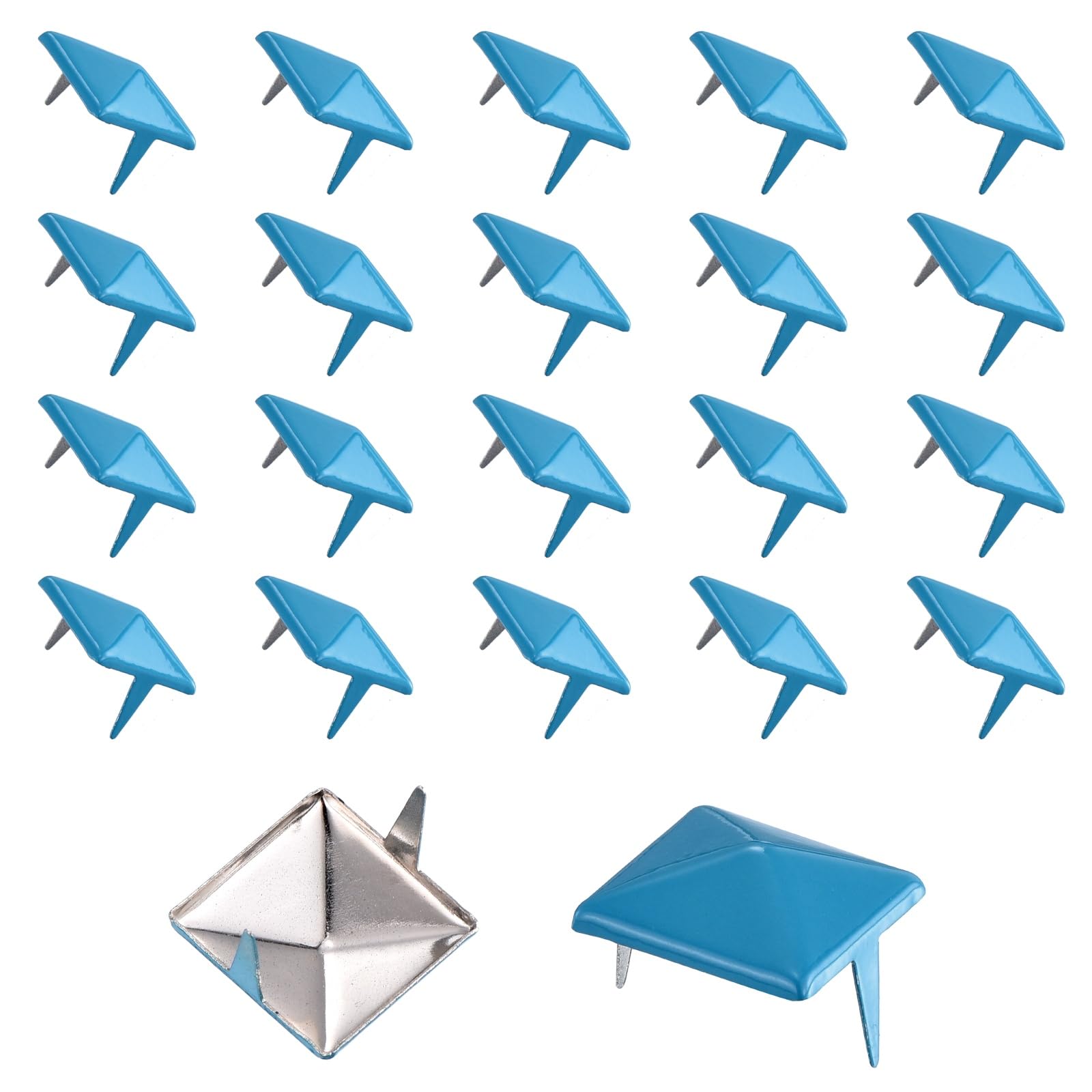 sourcing map 40pcs Square Pyramid Studs 12mm Carbon Steel 2 Claw Rivet Spike Studs for Bags Shoes Leather Crafting Punk Rock Jeans Jacket, Lake Blue