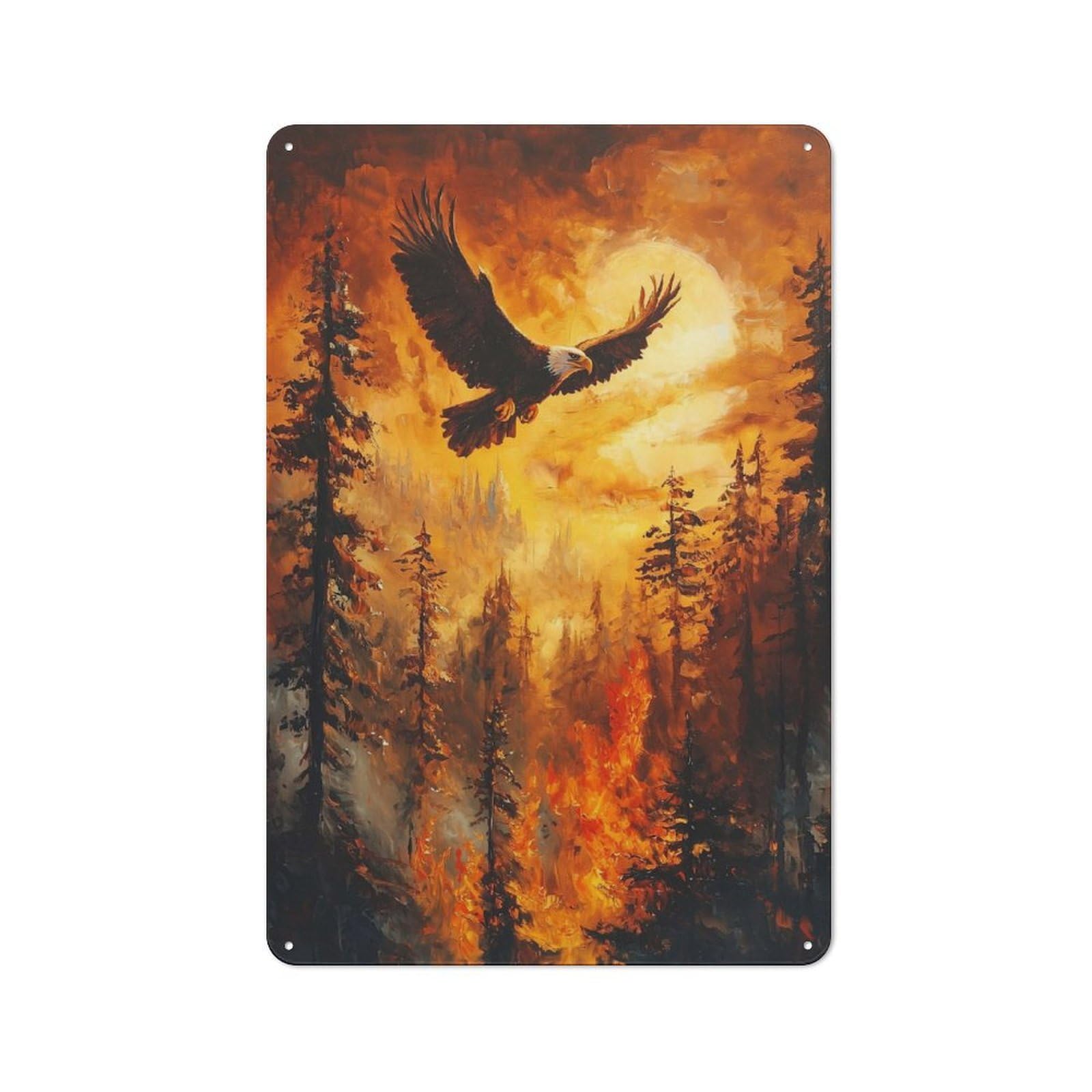 Junmoney Style-20 Old Style Eagle Soaring Over Forest Metal Sign 30X20cm, Bar Wall Plaque For Diner, Restaurant, Shed Or Kitchen