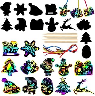 Christmas Scratch Art for Kids, Christmas Scratch Craft Set for Kids. 48 Rainbow Christmas Scratch Bookmarks, 24 Wooden Stylus, 48 Ribbons. Creative DIY for Kids (Christmas B)