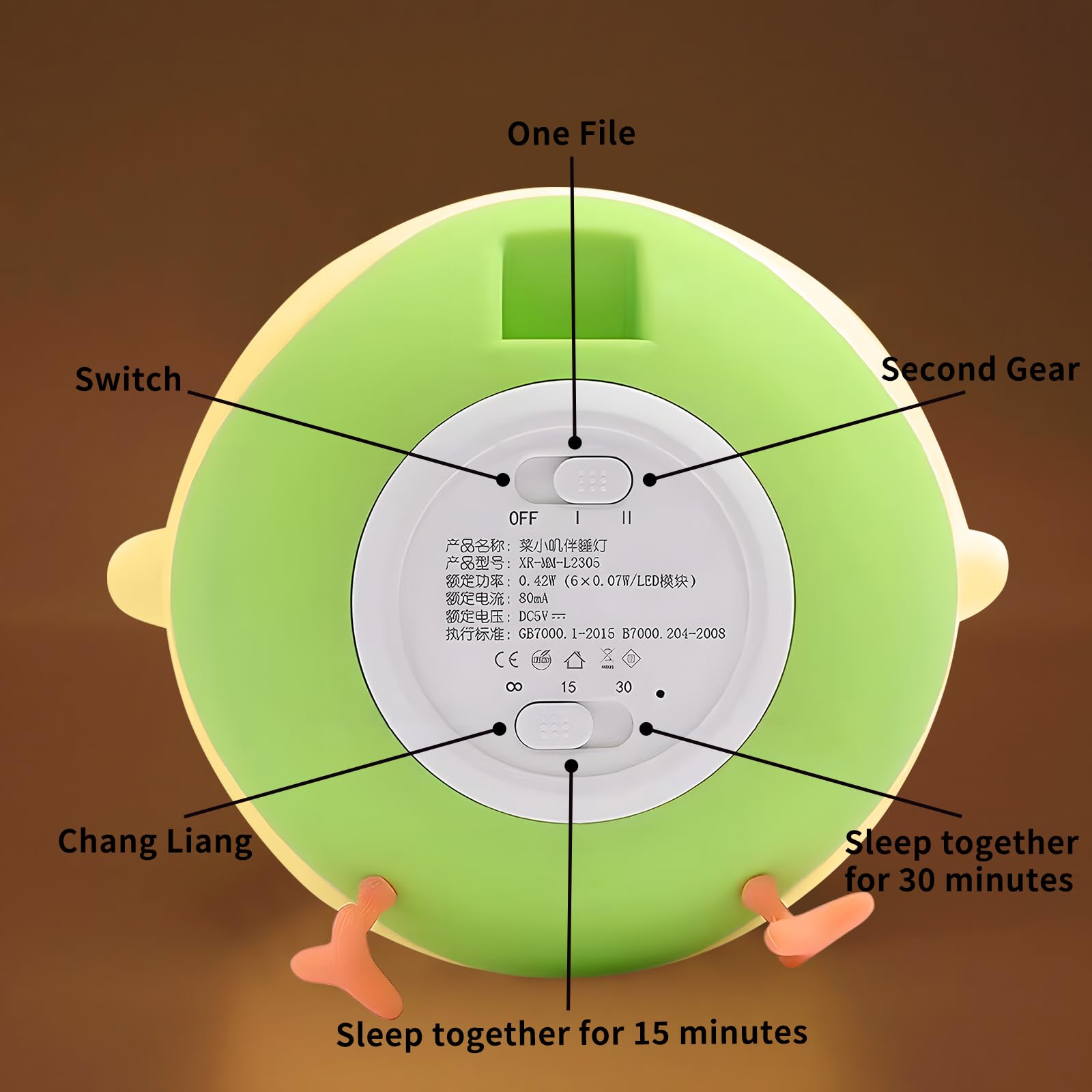 Lámpara de noche plato de pollo pequeño Kiri de silicona con luz nocturna para dormir, regalo de vacaciones, mini adornos pequeños, luz recargable por USB (verde pollito)