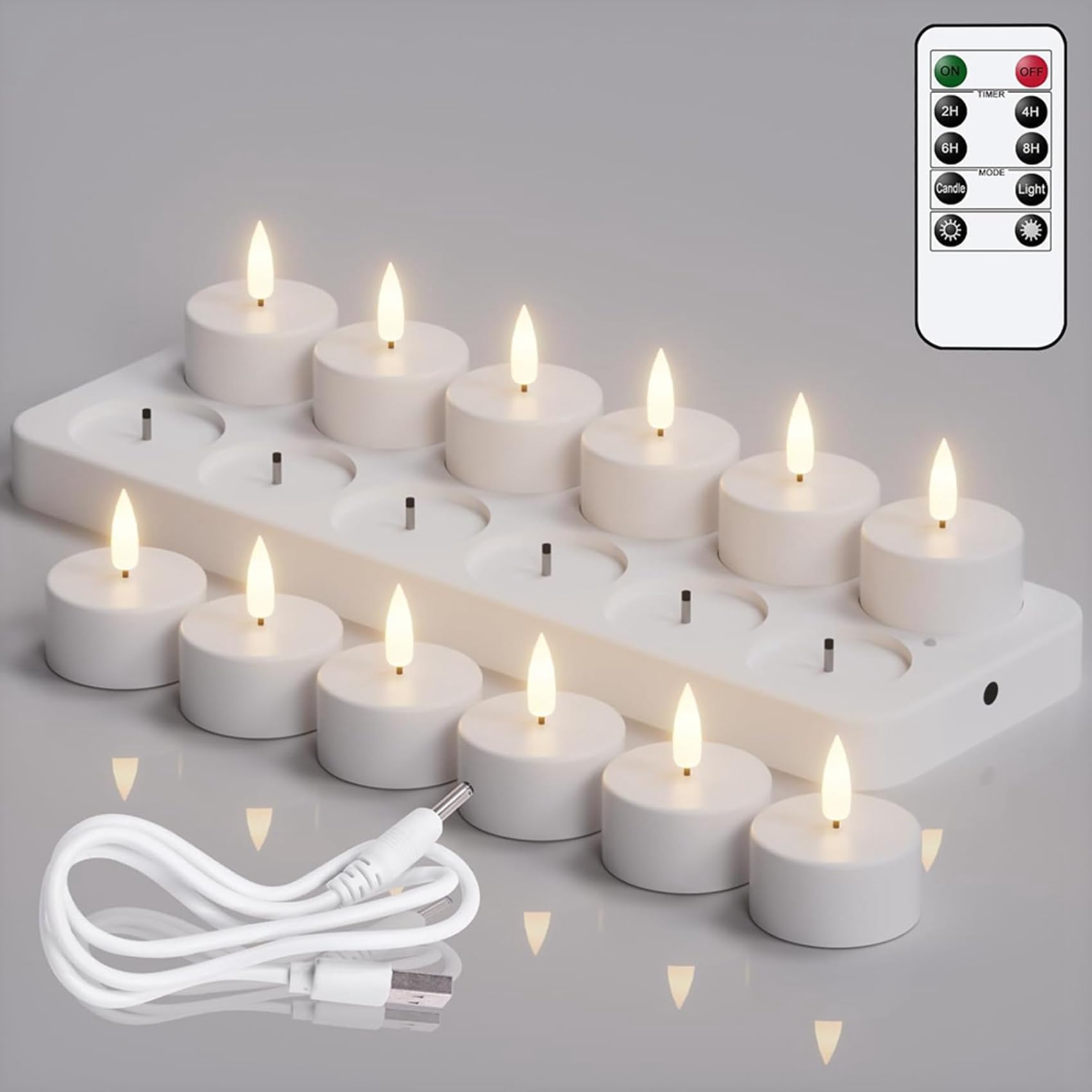 24X Candele da tè Ricaricabili con Timer e, Candele A LED per Centrotavola di Nozze, Decorazioni Natalizie