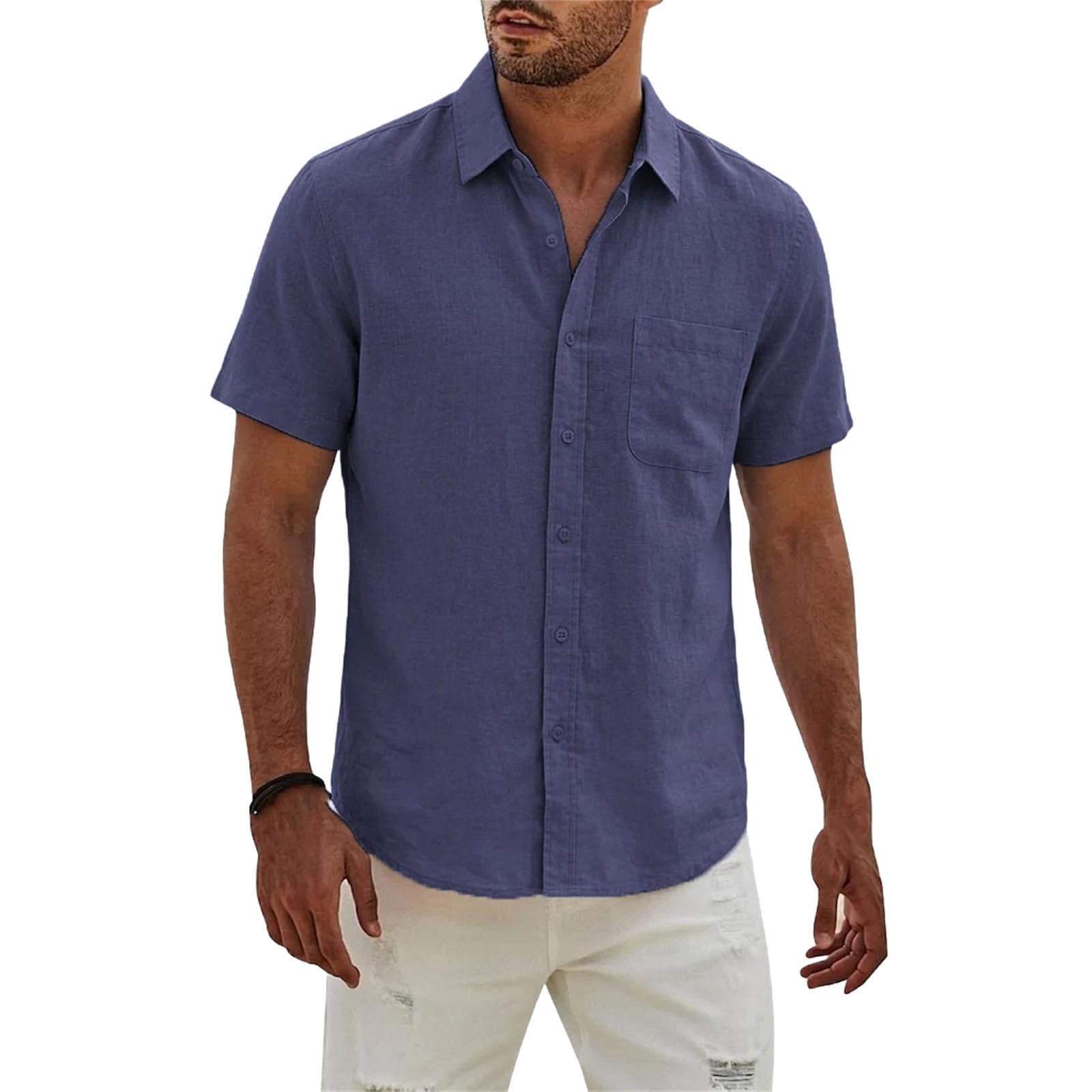Camiseta de manga corta para hombre, elegante, informal, de trabajo, algodón, lino, moderna, para uso diario