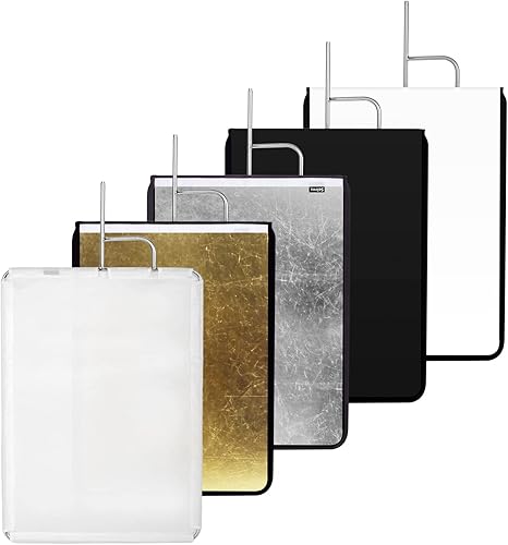 Selens Bandera reflectora de luz de 30 x 35 pulgadas con marco, cubierta 5 en 1 y difusor dorado y plateado, negro y blanco para iluminación de