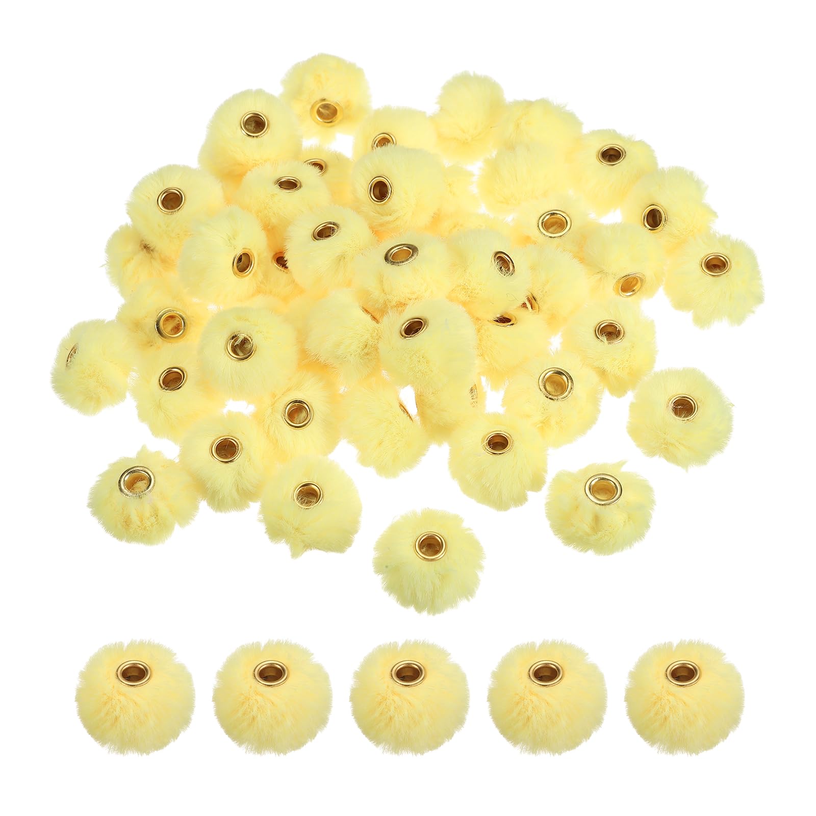 sourcing map 50Pcs Pom Pom Beads, 22 x 12.5mm Faux Fur Fluffy Fuzzy Spacers Bead with 4mm Hole, Soft Pompoms Ball for Pens Keychains Hair Accessories DIY Bracelet Jewelry Making, Yellow