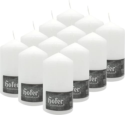 Hofer Tall Pillar Candle - Pack of 12 Unscented White Candles - 3.15 x 5.91 Inch - 68 Hours Burn Time Candles for Decoration - No Drip Wax -