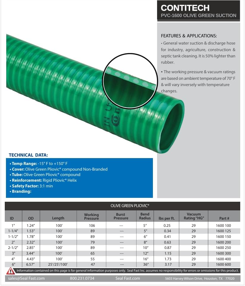 Seal Fast 4" x 20' Green PVC Suction Hose GR40020CEAL
