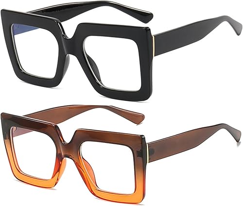 Miniatura 2 de Lentes cuadrados de gran tamaño para luz azul para mujeres y hombres, marco grueso, anteojos grandes para computadora sin receta (negro +