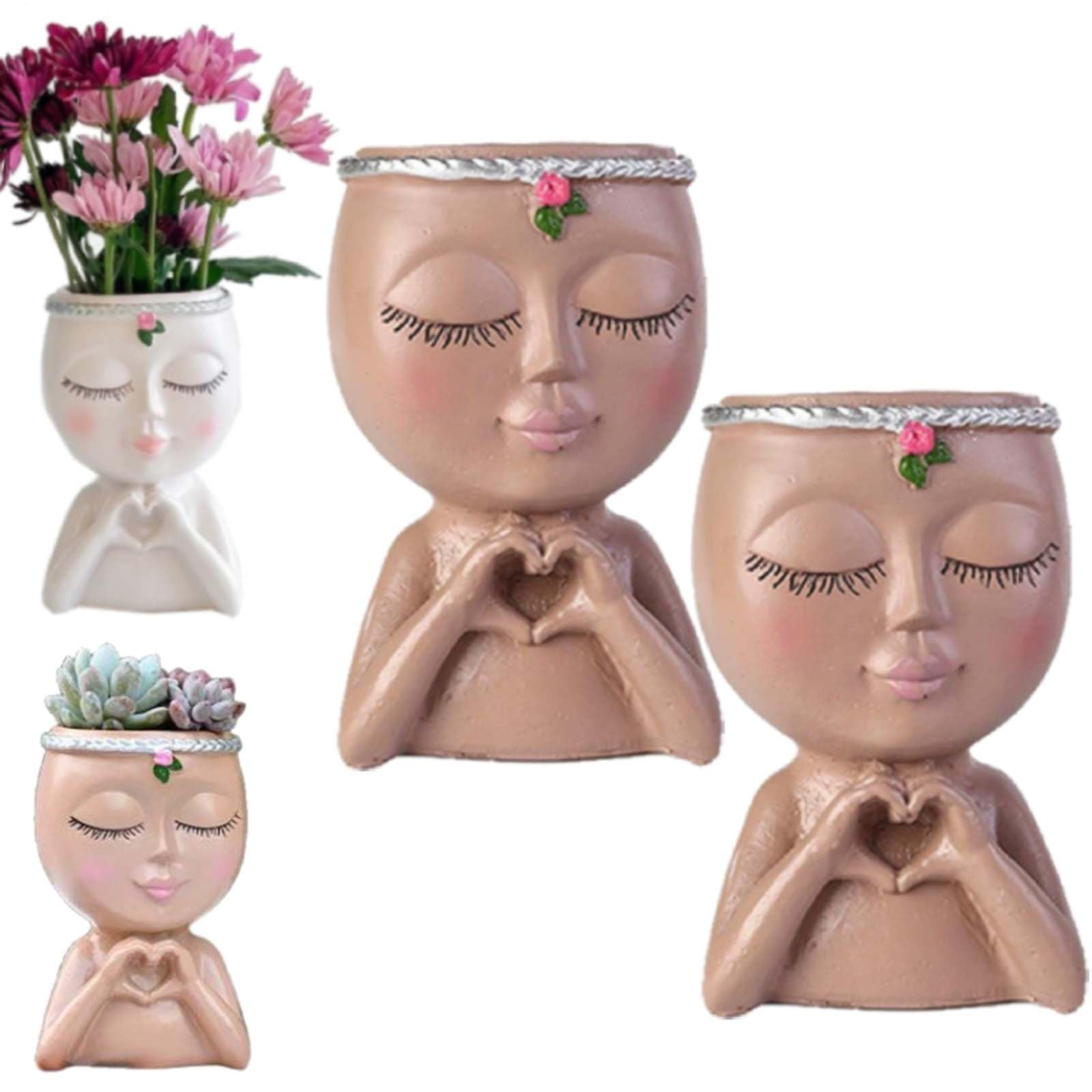 Large Face Head Flower Pot, Funny Plant Pots, Creative Resin Planter With Drainage Plug for Living Room, Patio & Garden
