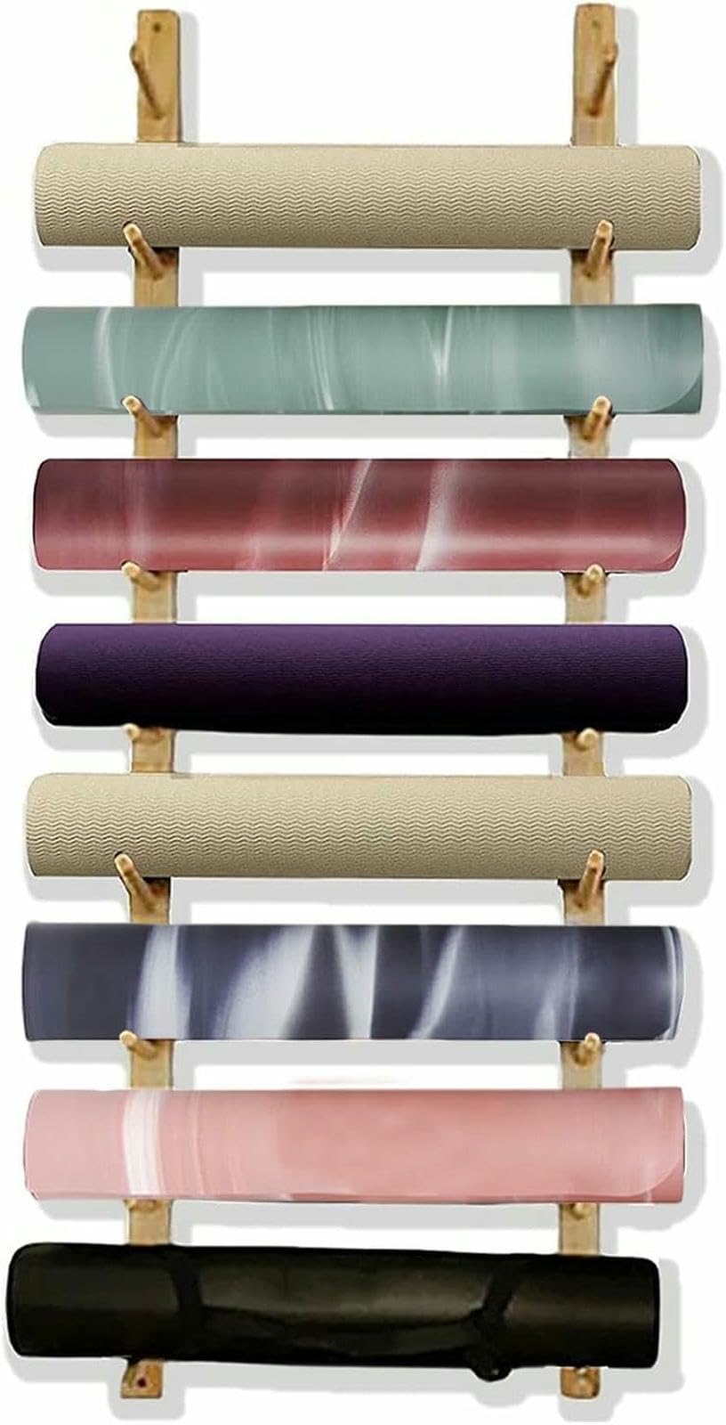 Support mural en bois pour tapis de yoga et rangement de rouleaux en mousse