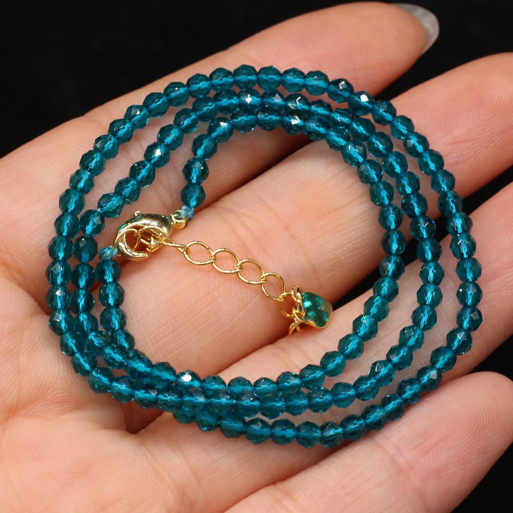 Gargantilla de Collar con Cuentas de Piedras Preciosas de Cristal para Mujeres y Niñas | Piedras Preciosas Naturales Hechas a mano Joyas de piedra natal de Cristal Curativo (Azul)