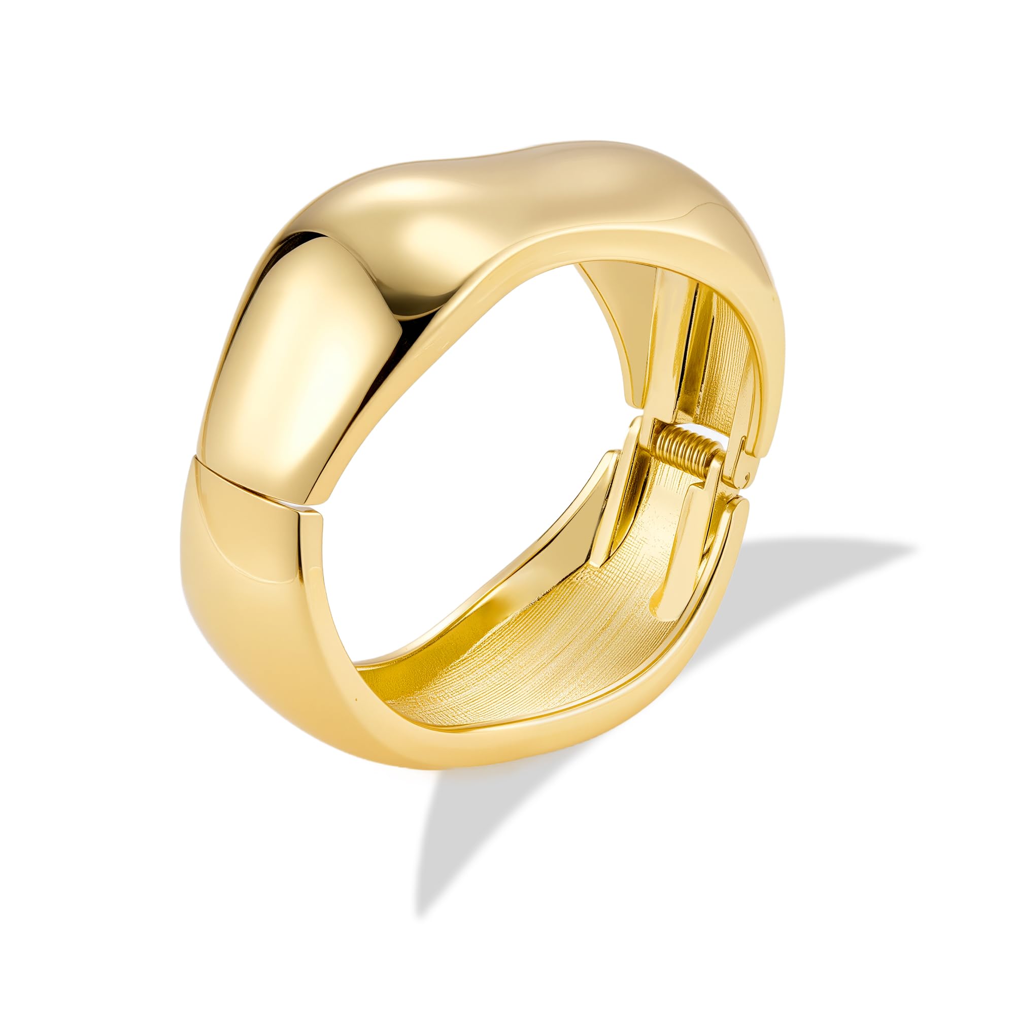 ALEXCRAFT Pulsera Dura Grueso Mujer Pulseras Chunky Ancho Liso 14K Chapado en Oro, Minimalista, Simple, Grande Pulsera Abierta para Mujeres Hombres Joyas Regalos
