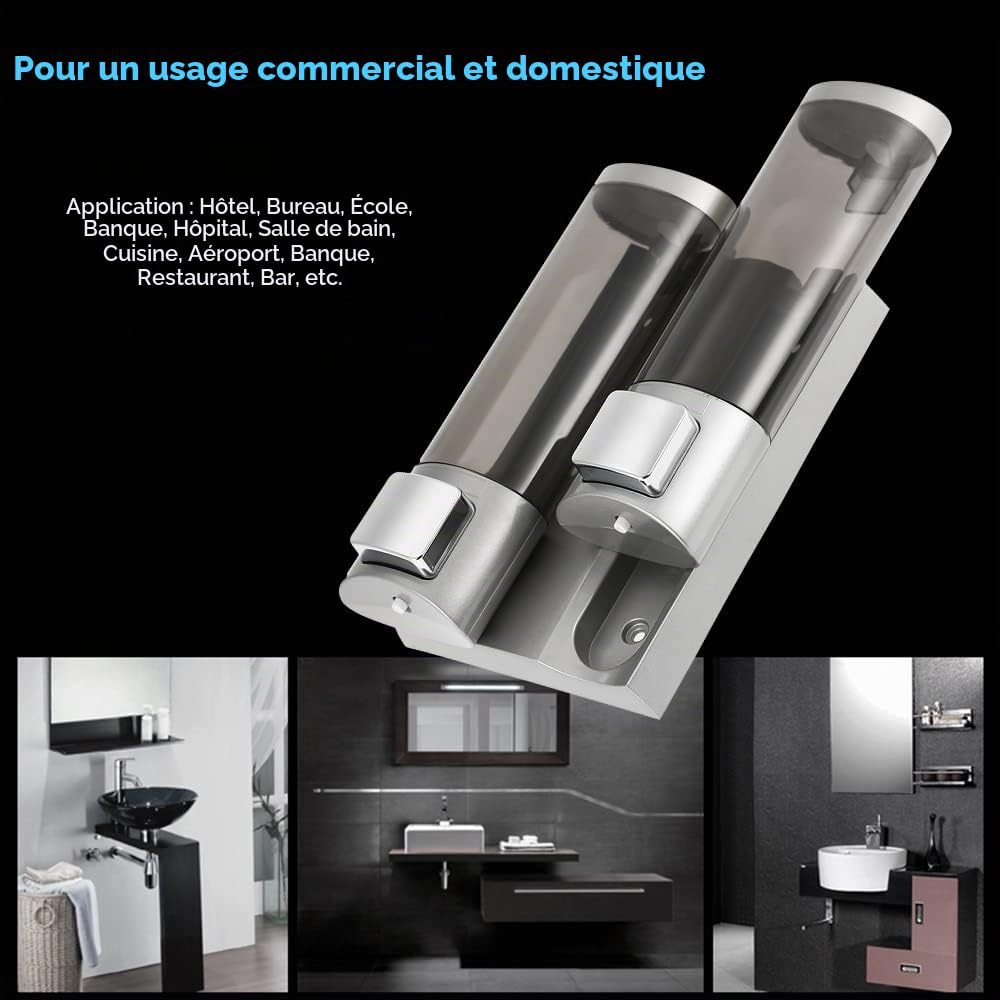 Decdeal 200 ml x 2 Distributeur de savon manuel, montage mural, double distributeur de douche, nettoyant pour les mains, distributeur de lotion, accessoire salle de bain