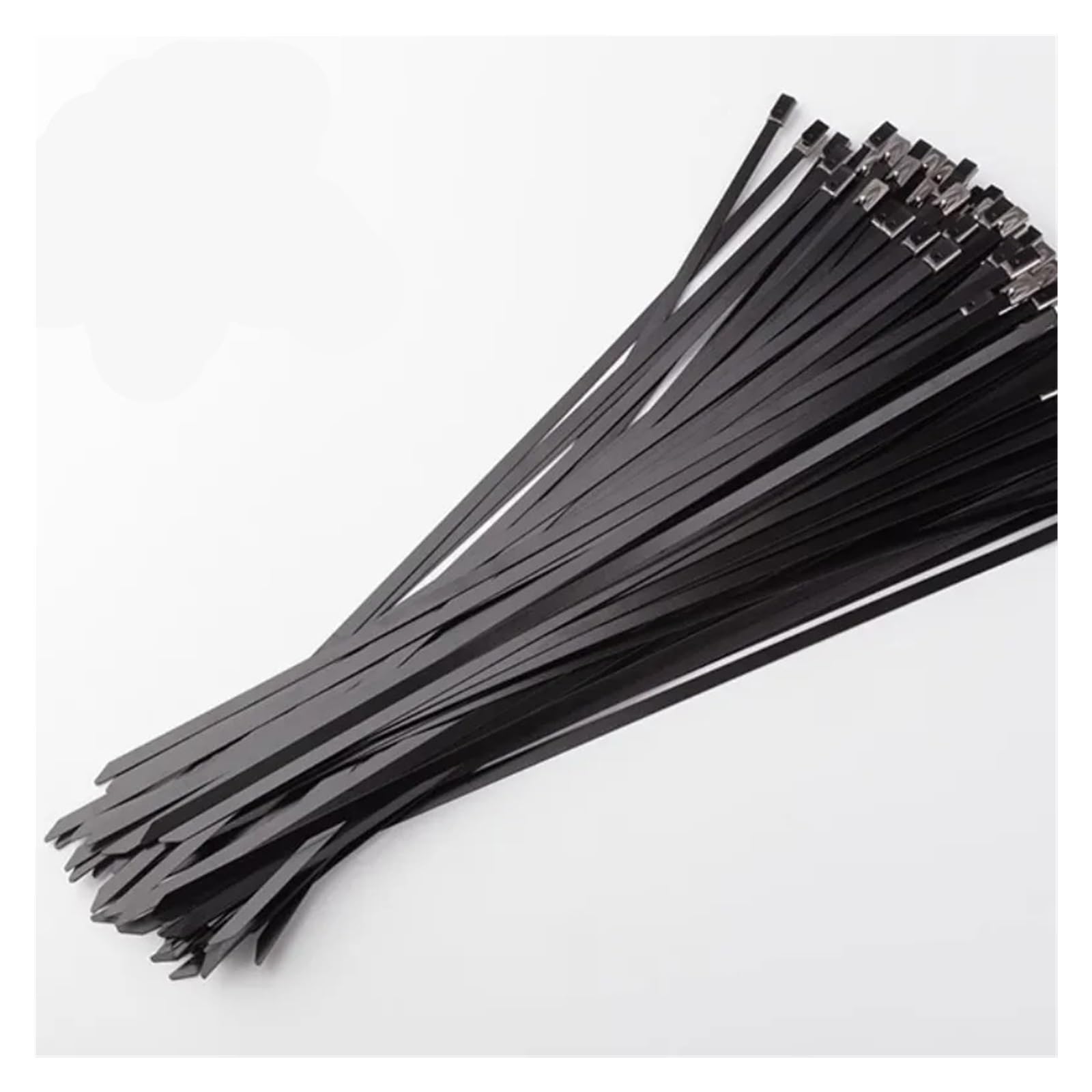 10–100 Stück schwarze Kabelbinder aus Edelstahl, Metall, beschichtet, verschließbar, mit Reißverschluss und Auspuff, multifunktionale, verriegelbare 8-mm-Kabelbinder(50pcs,8x200mm)