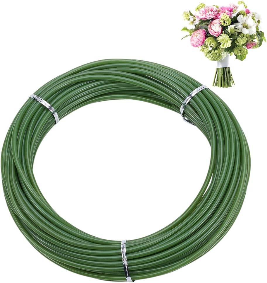 OLYCRAFT 65.6 Feet Green Tubing Roll Flower Stem Covers Tubes for Bundling Artificial Flower Stems Artificial Floral Tubing Accessories for DIY Wedding Bouquets Corsage Arrangement Diameter 4.5mm