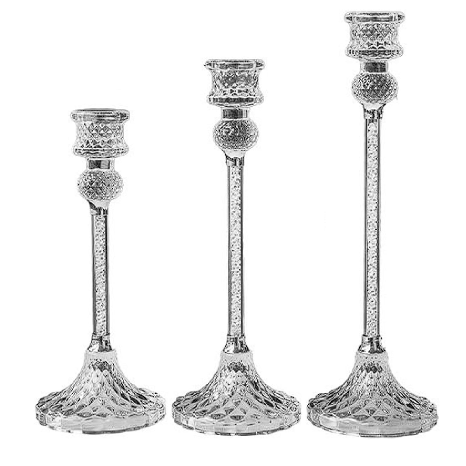 Glass Candlestick Set of 3 Hotel Decorative Candle Holders for Candlelight Dinners Restaurant Tabletop Photography Props