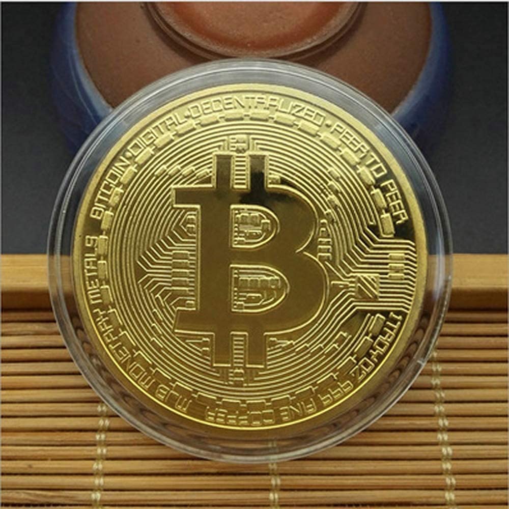 Crypto world Bitcoin Crypto Currency Gold Colour Plated Real Metal 40MM  Diameter : Amazon.in: Jewellery