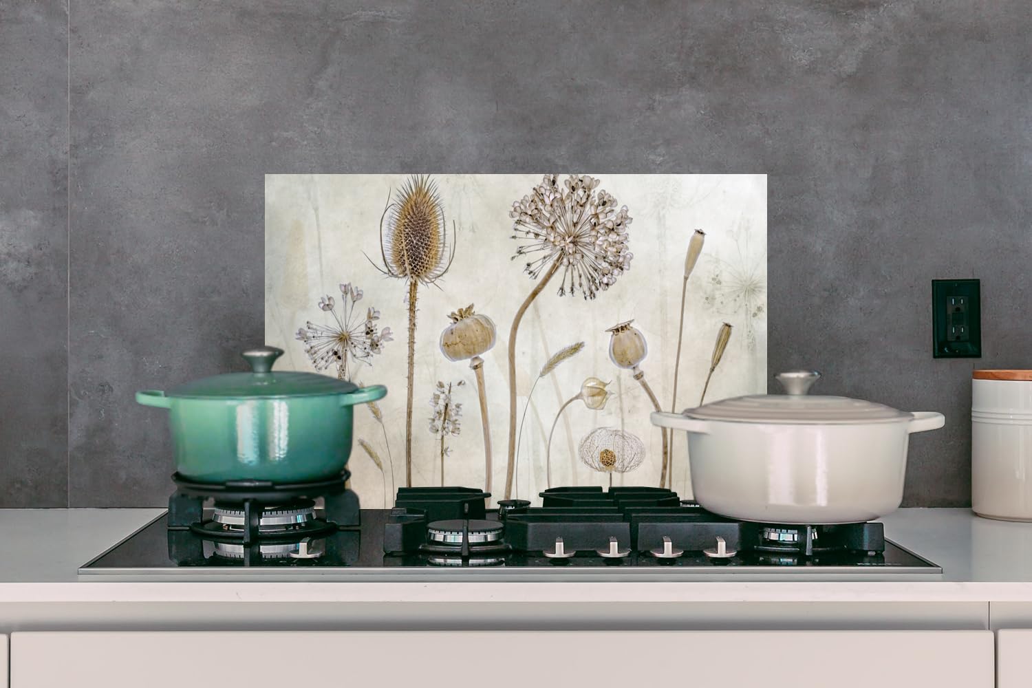 KitchenYeah© Pannello Paraschizzi Cucina Alluminio 70x50 cm para Schizzi per Piano Cottura Parete Cucine Fiori - Acquerello - Natura Morta - Marrone - Vintage