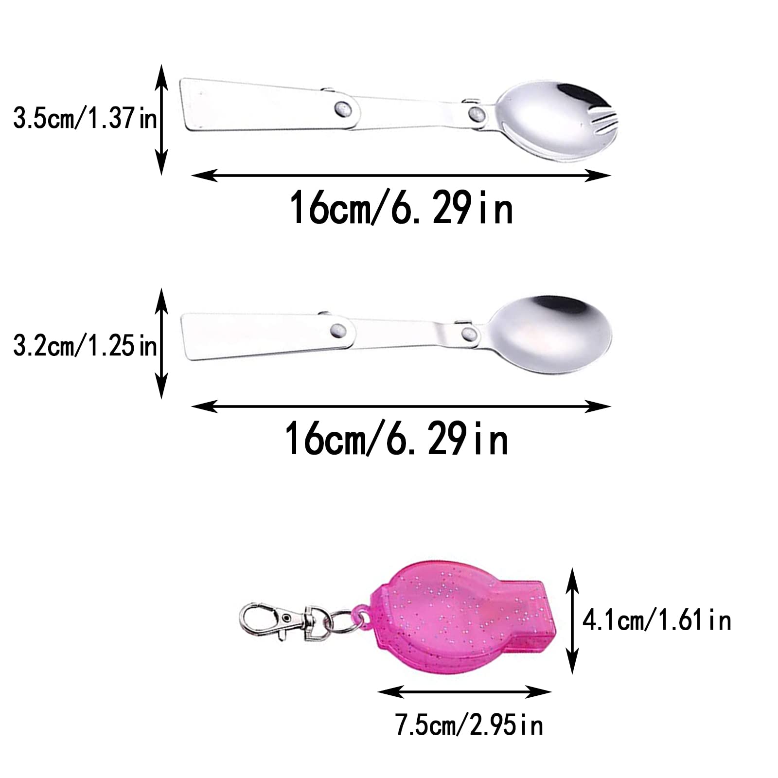 2 Piezas Tenedores y Cucharas Plegables, Cucharas de Ensalada Plegables, Vajilla Plegable, Duradero y Fuerte, für Pícnic Al Aire Libre, Oficina, Comidas Escolares (Rosa, Azul)