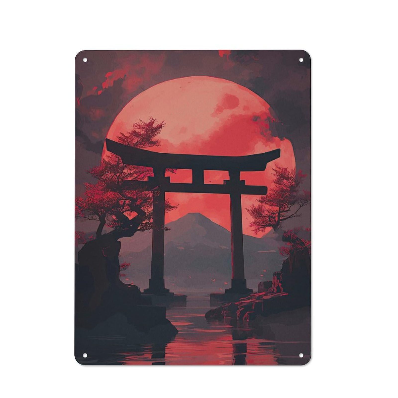 Junmoney Japanese Gate Under Red Mo Vintage Tin Sign 40X30cm For Garden Room Or Summerhouse, A Housewarming Gift For Outdoor-Room Decor Collectors