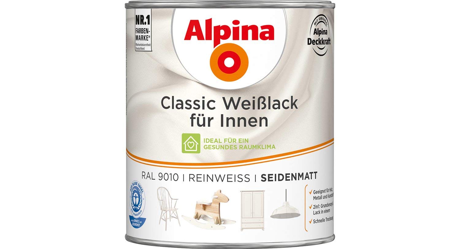 Alpina Classic Weißlack für Innen Reinweiß 750ml seidenmatt