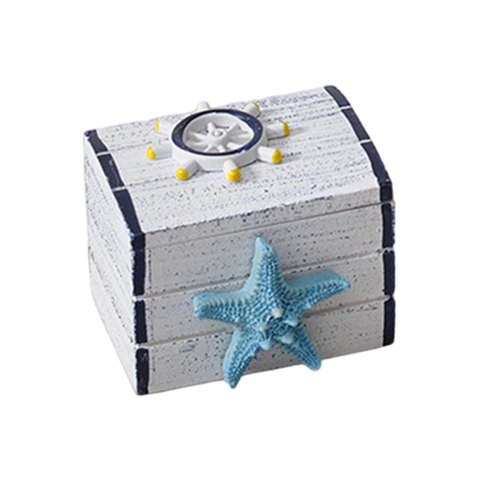 Glifora Coastal Wooden Trinket Box - Handcrafted Nautical Jewelry Box with Starfish and Shells, Rustic Decorative Storage Box for Beach Home Decor