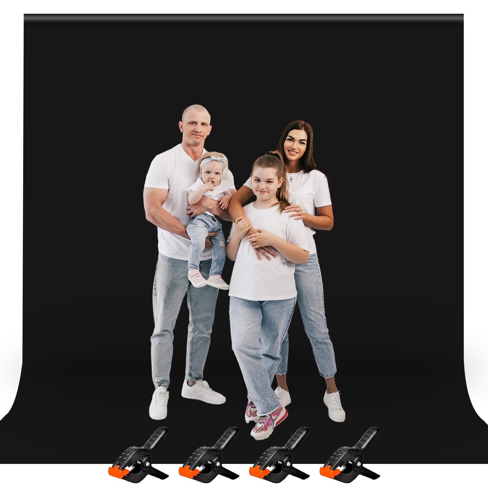 Heysily Fondo Fotografia Negro 3x3m – Fondo Fotográfico Lavable para Estudio Fotográfico, Streaming, Youtube, Producción de Vídeo y Televisión, Fondo Plegable y Portátil con 4 Terminales