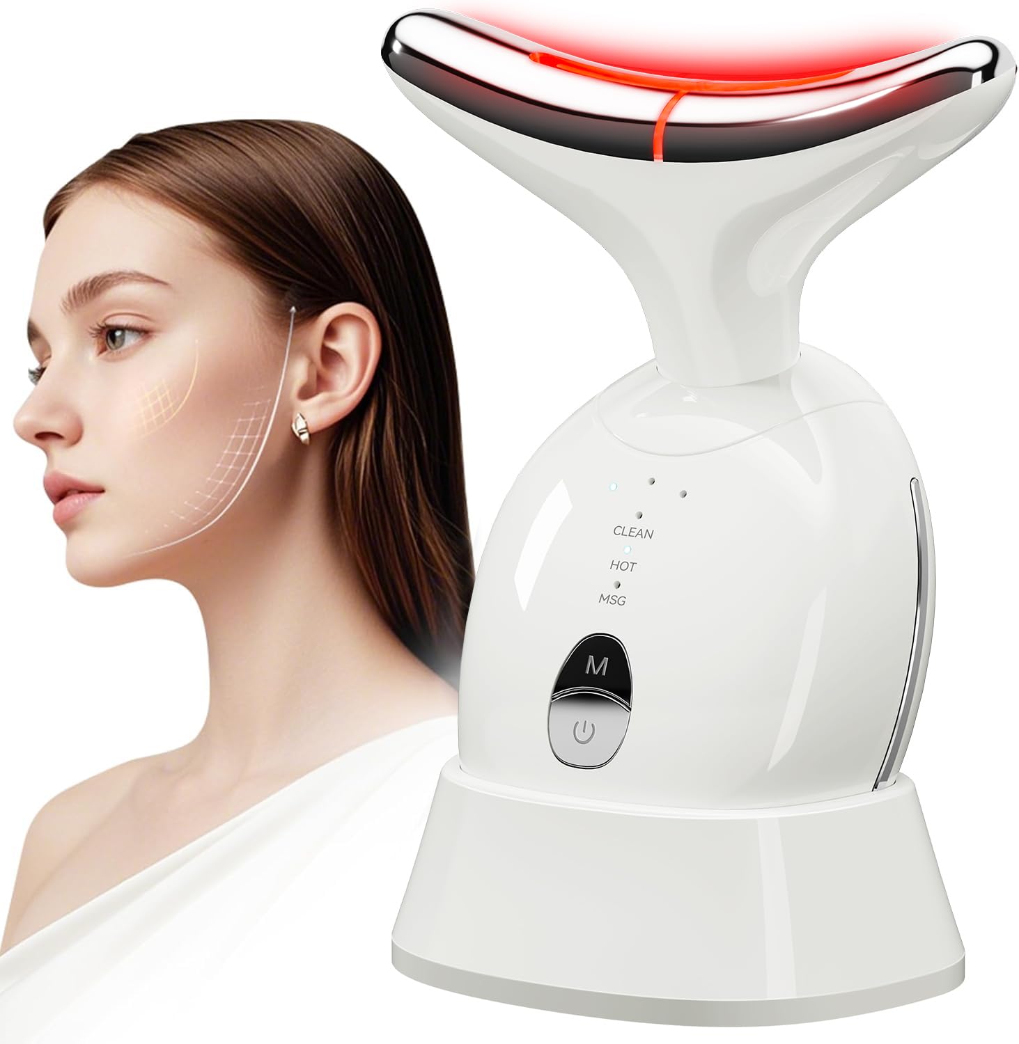 Red Light Therapy Device for Face, 7 Color LED Face Massager tool for Skin Lifting & Firming, 3 Modes Neck Facial Massager for Skin Care with Vibration
