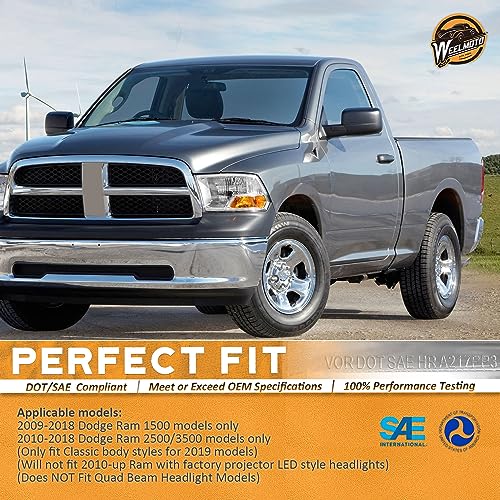 WEELMOTO Headlight Compatible with 2009-2012 Dodge Ram 1500/2010-2012 Dodge Ram 2500 3500 (Does NOT fit Quad Beam Headlight Models) Replacement Chrome Housing Amber Reflector - Image 4