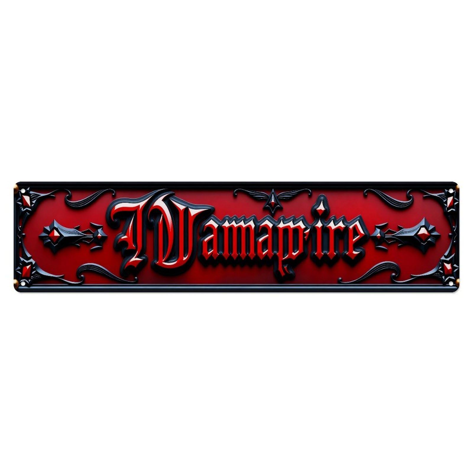 Gothic Vampire Red Background Ornate Metal Tin Sign Plaque