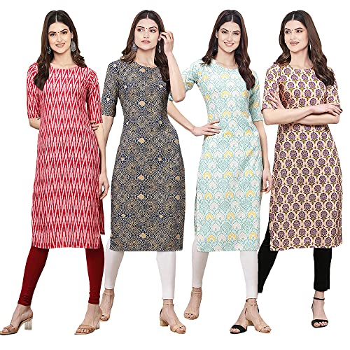 Image of Pinkmint Women's Crepe Digital Print Straight Kurta [Pack of 4] (CCV-328-341-343-332-S)
