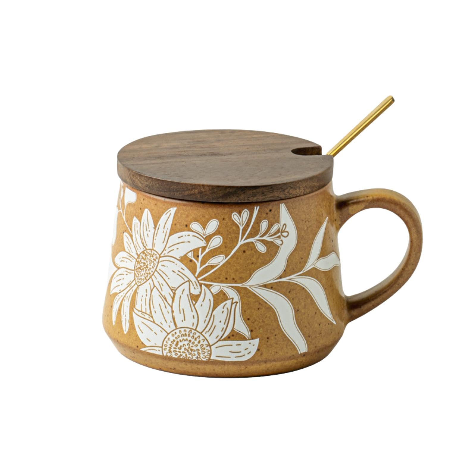 Taza de cerámica estampada de 360 ml con tapa