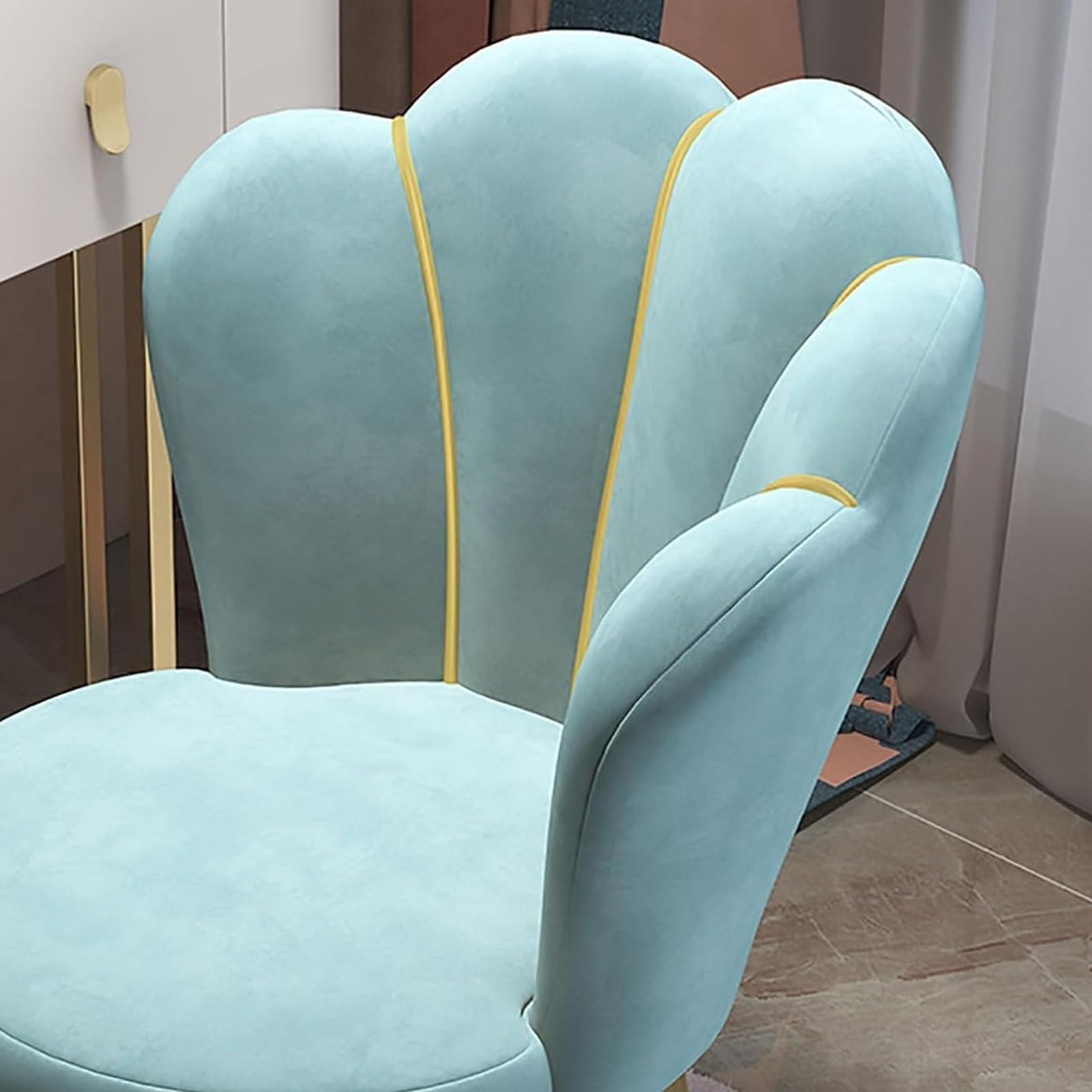 Sgabello Trucco Con Schienale - Sedia Vanity Gambe Oro E Seduta Imbottita - Foto 6