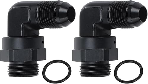 AC PERFORMANCE Adaptador giratorio de aluminio de 90 grados -12 AN macho a -12 AN ORB O Ring Port giratorio, color negro, paquete de 2