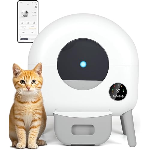 Self Cleaning Litter Box, Automatic Litter Box for Multiple Cats, Dual Safety Protection, APP Control, 1 Roll Garbage Bags and Mat
