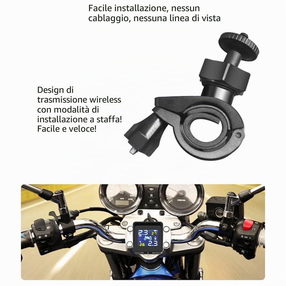 di Monitoraggio della Pressione e della Temperatura dei Pneumatici Solari per Sensore TPMS Carica USB per Pressione Pneumatici per Moto