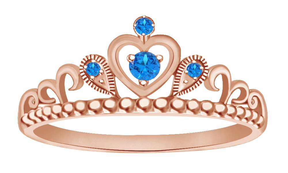 Simulated Garnet Milgrain Heart Princess Crown Engagement Ring in 14k Rose Gold Over Sterling Silver