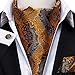 Hi-Tie Mens Gold Silk Floral Ascot Self Tie Men's Cravat and Flower Lapel Pin Handkerchief Cufflinks Set for Wedding