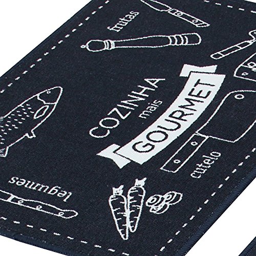 Carvapet Non-Slip Kitchen Mat Set Rubber Backing Doormat Runner Rug Set, Cozinha Design (Navy Blue 15