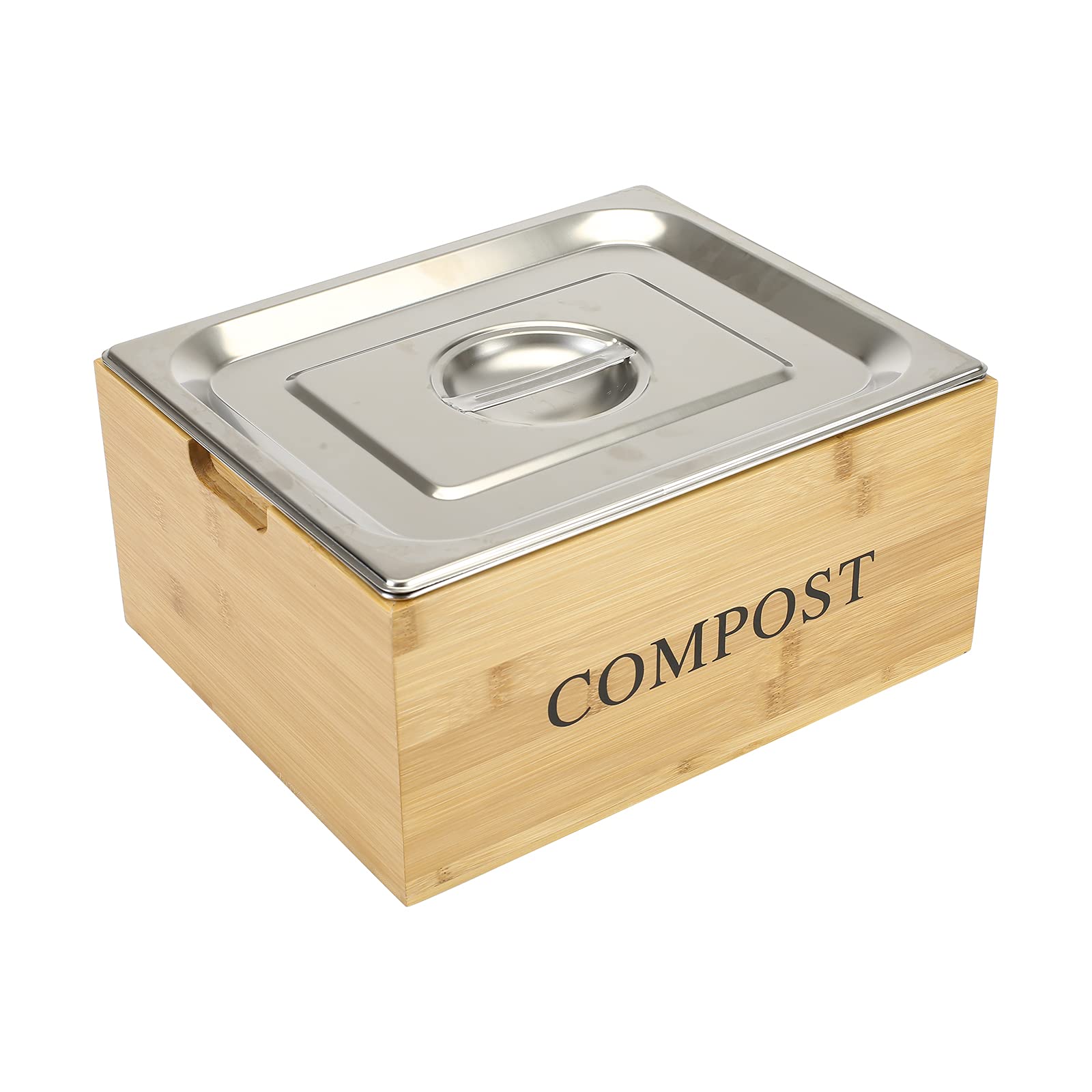 Xbopetda Stainless Steel & Wood Compost Bin Kitchen, Indoor Compost