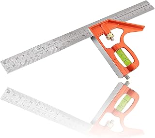 Righello per Angolo Combinato, Inossidabile Lega di Zinco Regolatore ad Angolo Retto Regolabile Professionale Strumento Misurazione del Tecnico con Calibrazione(300mm 12 pollici)