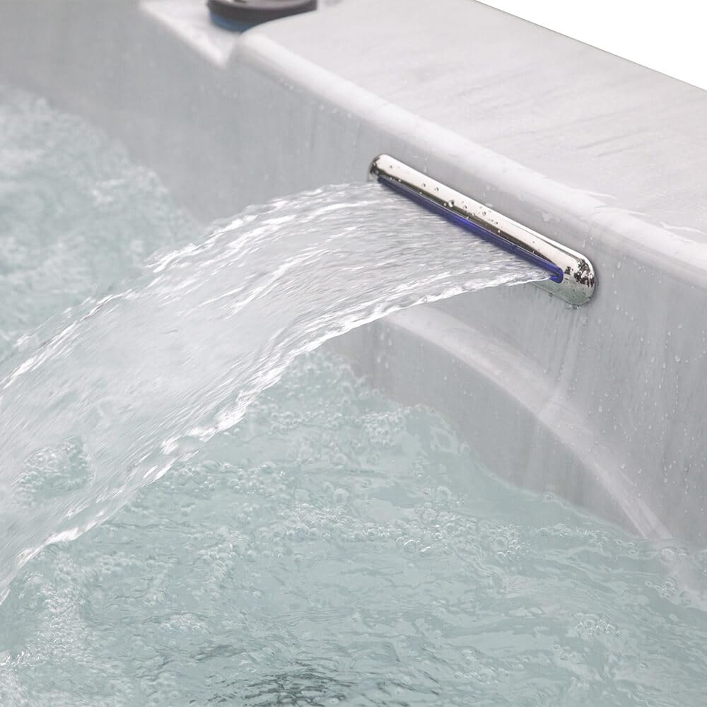 Home Deluxe - Outdoor Whirlpool - White Marble Pure - Maße: 210 x 160 x 85 cm - Inkl. Heizung, 27 Massagedüsen und 9 Lichtquellen | Jacuzzi Außen Whirlpool Spa für 3 Personen