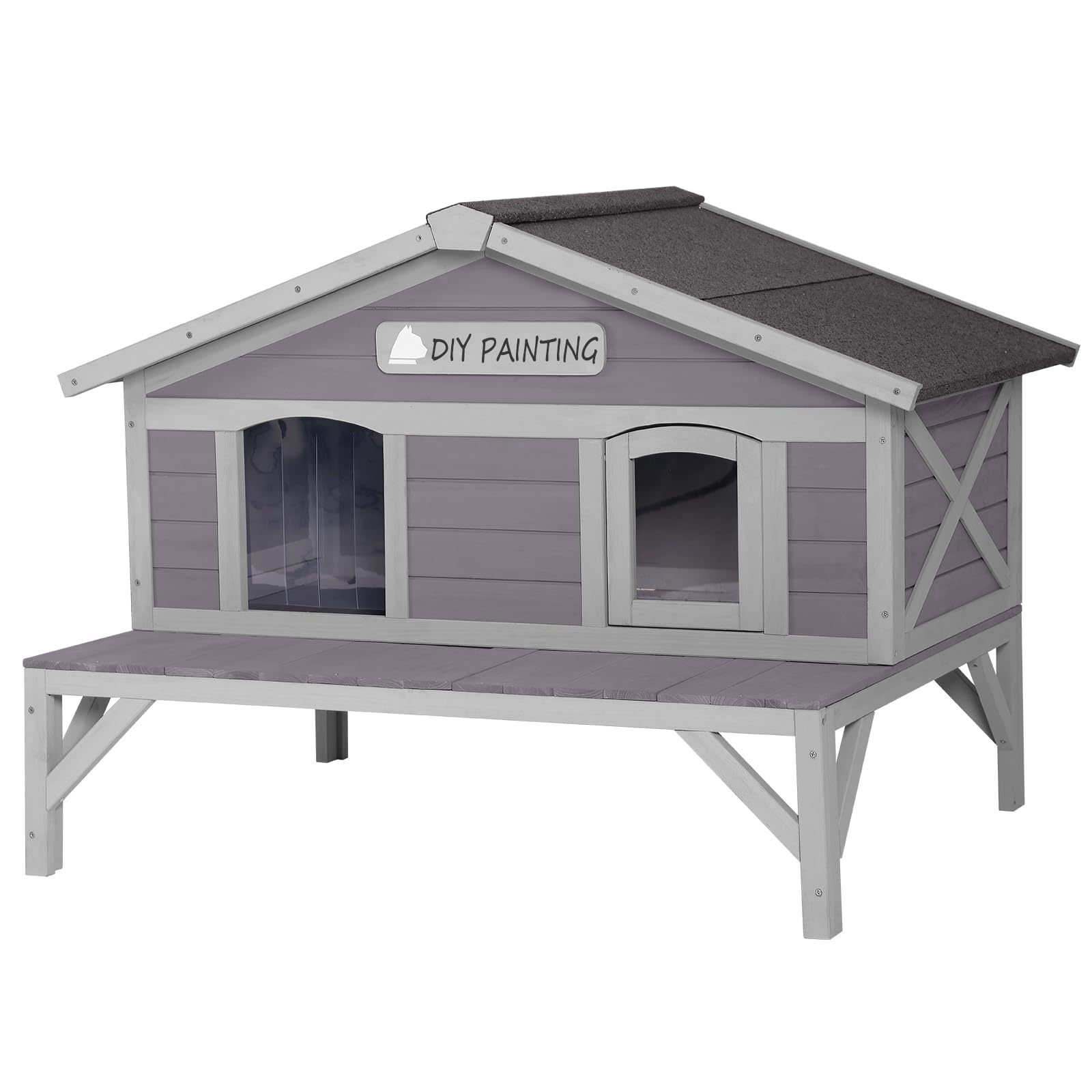 GUTINNEEN Outdoor Cat House for Winter Weatherproof Feral Cat Shelter with Large Porch Balcony Escape Doors