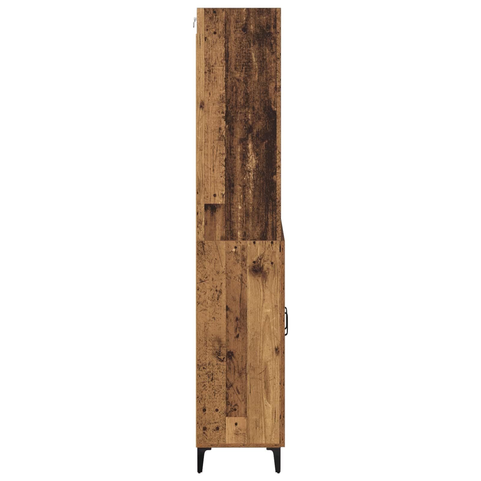 Aparador alto de madera envejecida, 69,5 x 34 x 180 cm, material de madera, con 2 puertas, estantes ajustables, patas de hierro robustas, espacio de almacenamiento versátil para comedor, salón