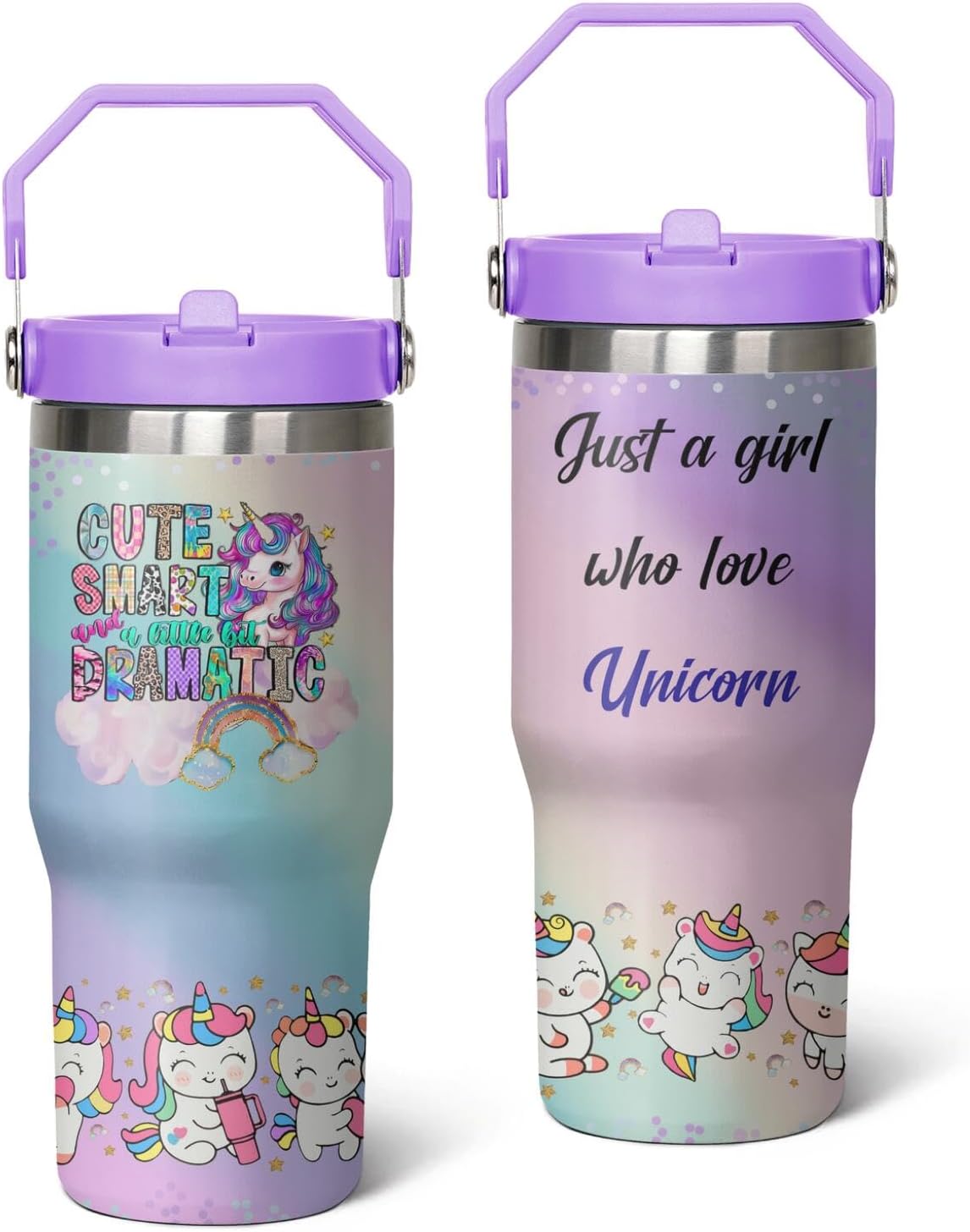 30 Oz Unicorn Tumbler with Handle and Straw, Leak Proof Unicorn Water Bottles for Girls, Unicorn Cup Double Wall Stainless Steel Unicorn Mug, 30 Oz Unicorn Insulated Cup and Unicorn Gifts for Women