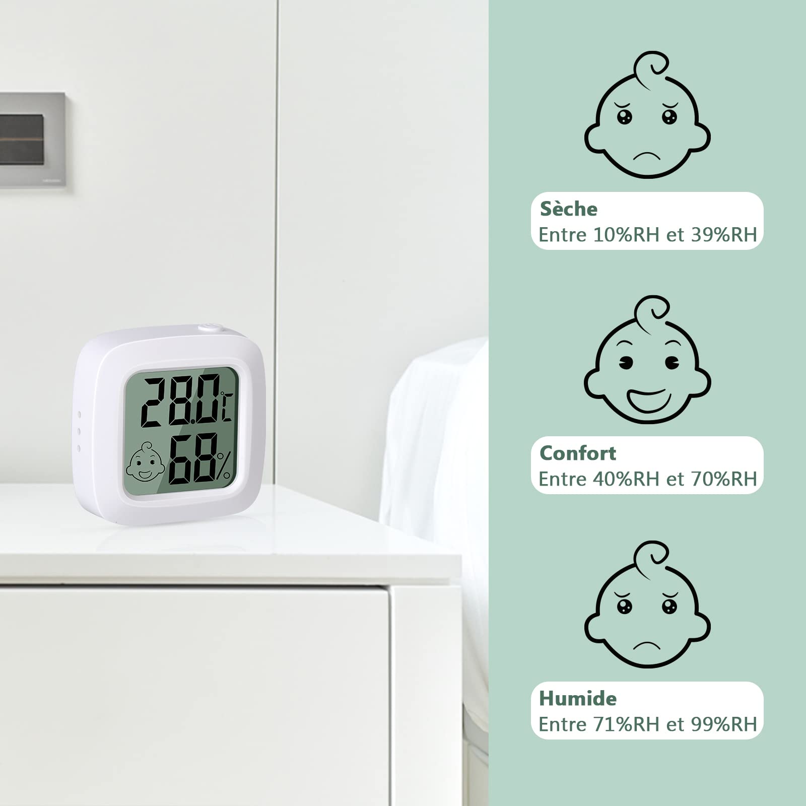 Vinabo Thermomètre Hygromètre Intérieur Digital Haute Précision 2 Pièces