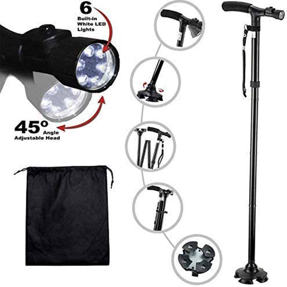 Bastone da passeggio a LED, facile altezza regolabile pieghevole allungabile bastone da passeggio ausilio per la mobilità ausilio per la mobilità bastone da passeggio pieghevole con maniglia laterale