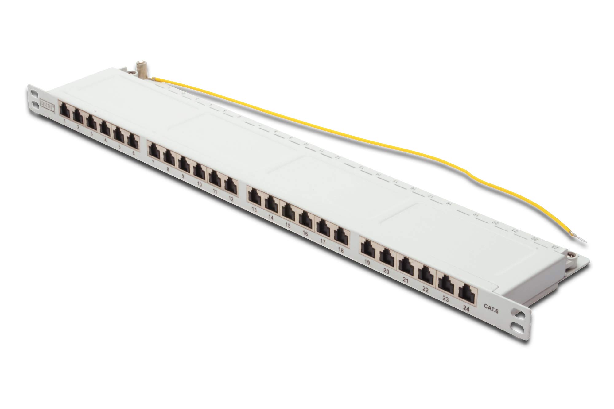 DIGITUS Panel krosowy - 19 cali - Cat-6-24-portowy RJ45 - ekranowany - LSA Patch Pole - Montaż w stelażu 0,5HE - szary