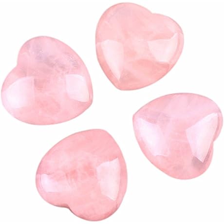 Pack of 4 Healing Rose Quartz Heart Stones for Enhanced Love, Chakra...